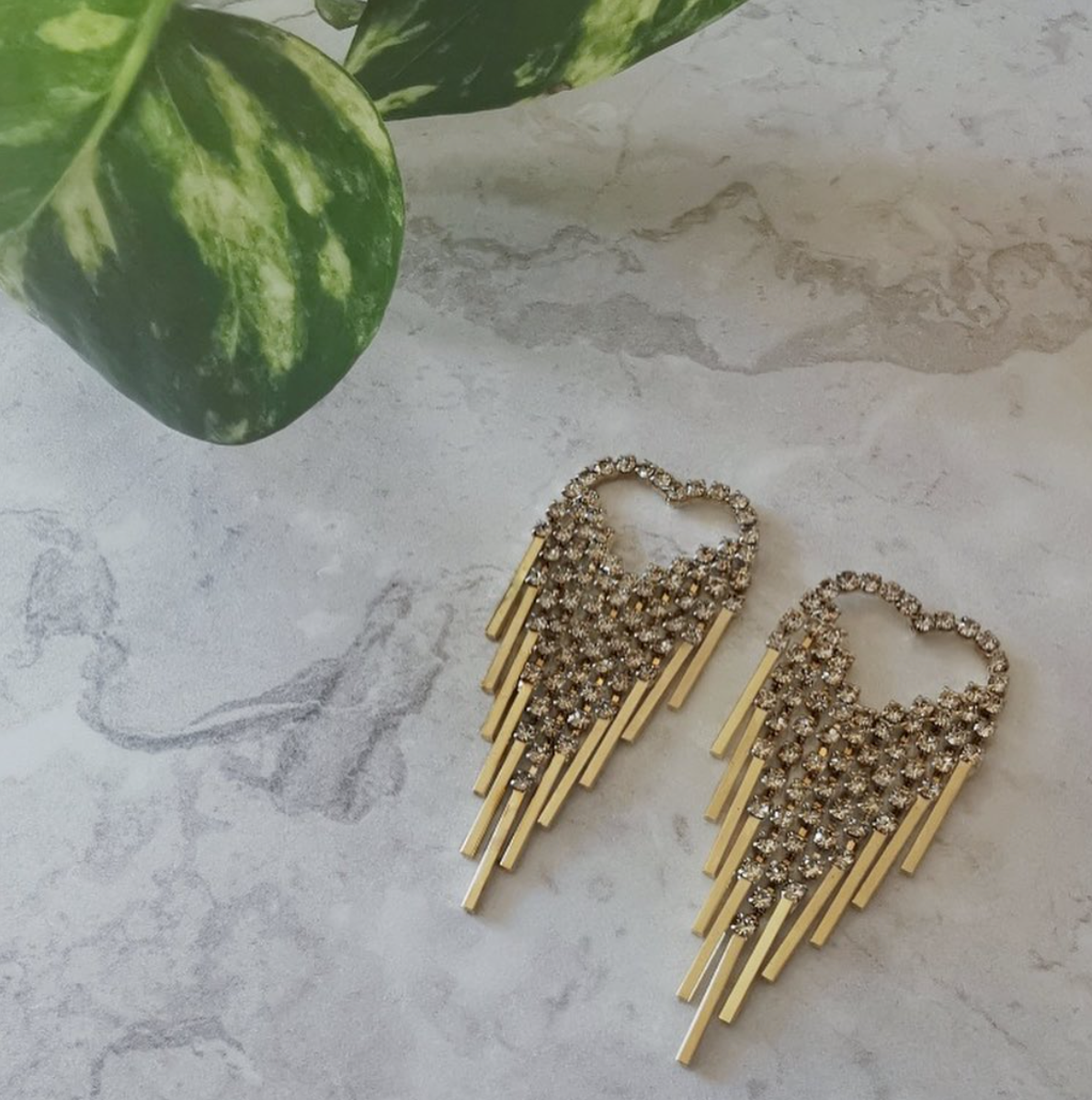 Gold Tone Cubic Zirconia Heart Drop Earrings by Emi Jewellery by Emi Jewellery