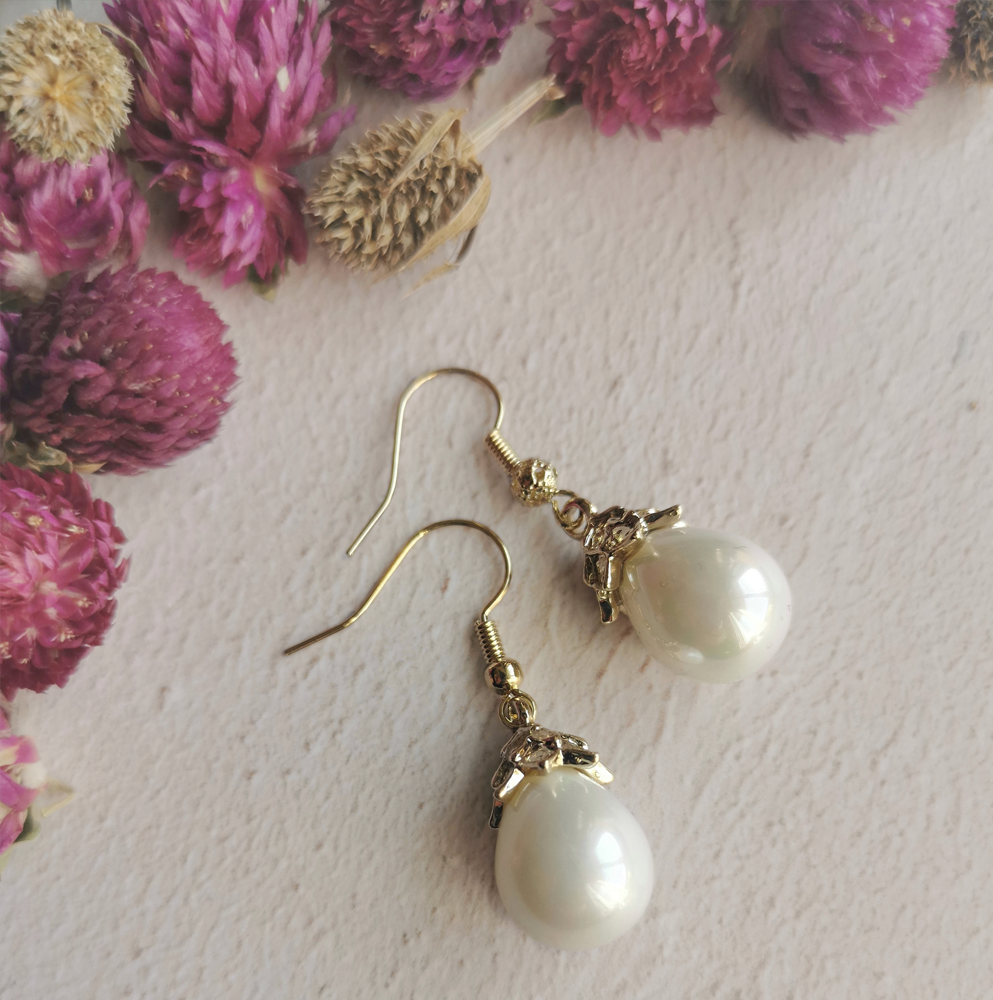 Mother of Pearl Earrings Mini Drop by Emi Jewellery