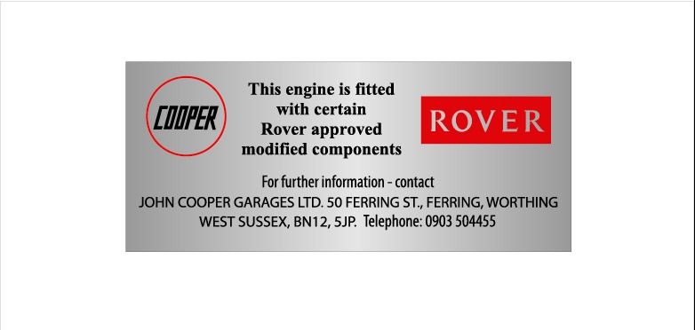 Rover Cooper S Replacement Air Box Decal