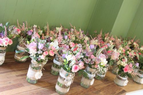 Beautiful Low Wedding Table Centrepieces Arrangements Delivery Cottage Garden Jam Jars