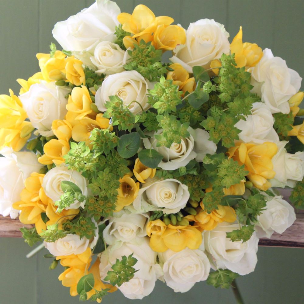 Ivory Rose and Yellow Freesia Bouquet