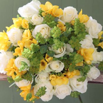 Ivory Rose and Yellow Freesia Bouquet. Price from