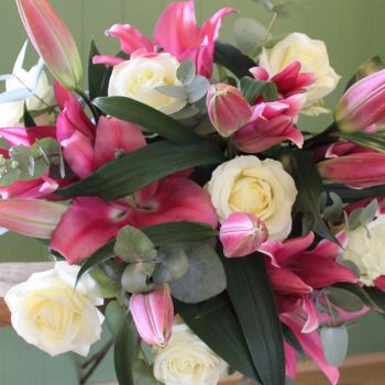 Pink Lily and Ivory Avalanche Bouquet. Price from