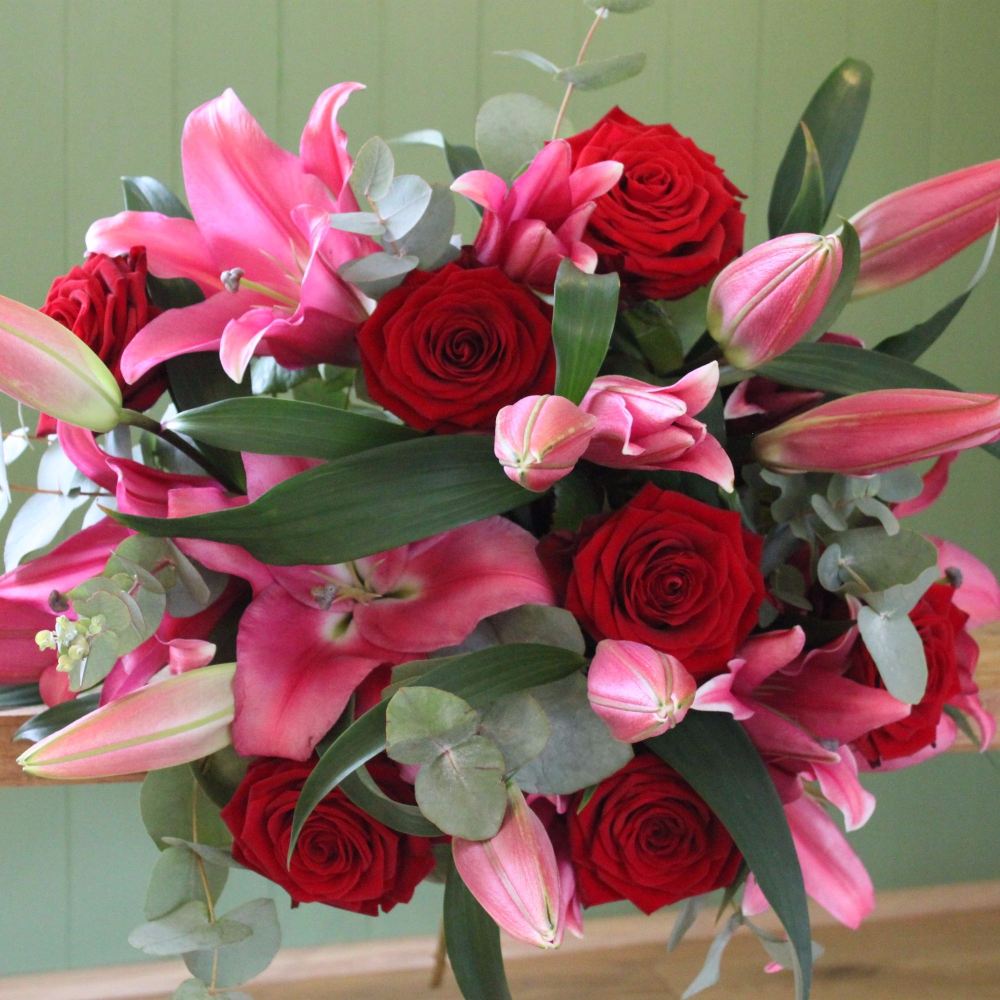 Pink Lily and Red Naomi Bouquet