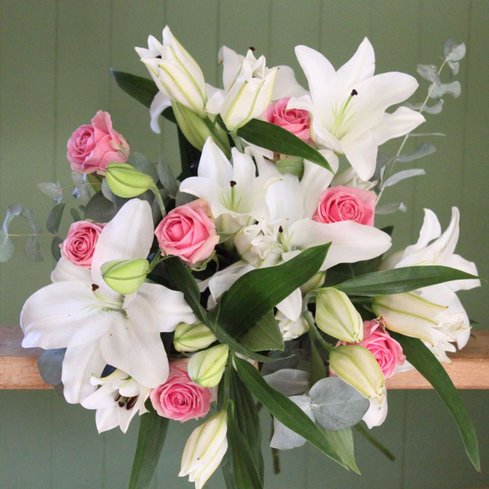 White Lily and Pink Rose Bouquet