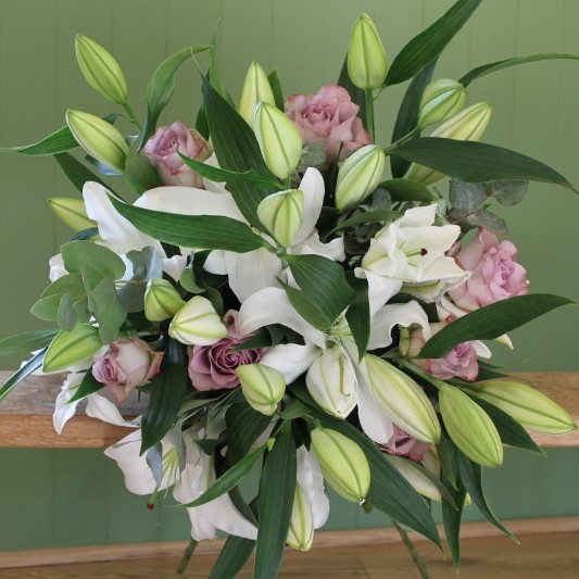 White Lily and Vintage Rose Bouquet