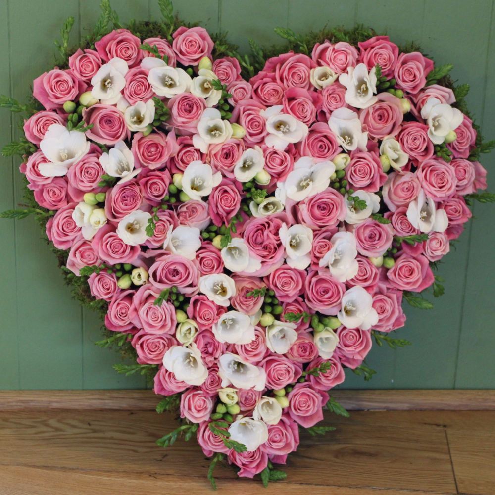 Pink Rose  and White Freesia Closed Heart