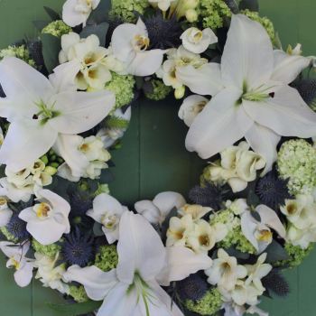 Orchid, Lily and Eryngium Wreath