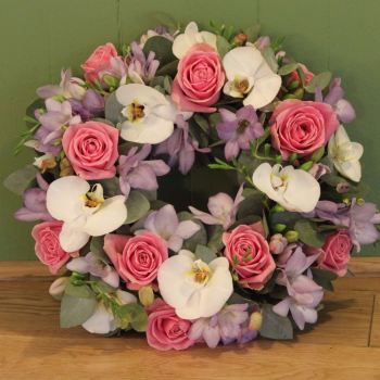 Rose, Orchid, and Freesia Wreath