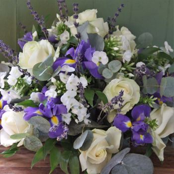 Ivory Rose, Iris and Lavender Posy