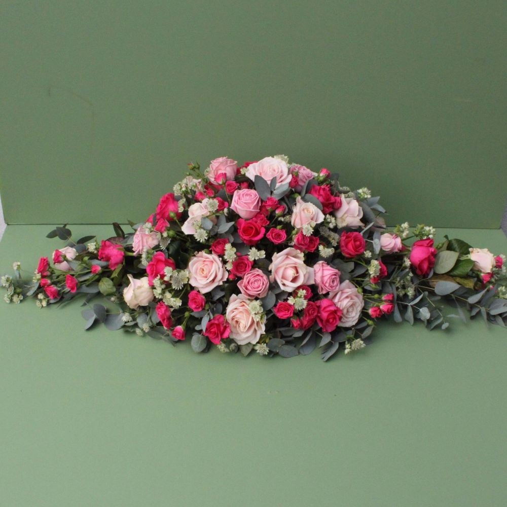 Pale and Cerise Pink Rose and astrantia Coffin Spray
