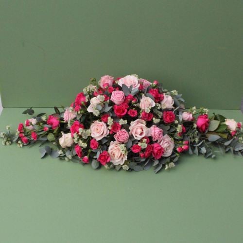 Pale and Cerise Pink Rose and astrantia Coffin Spray