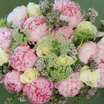 Pink Peony and Ivory Rose Bouquet. Price from
