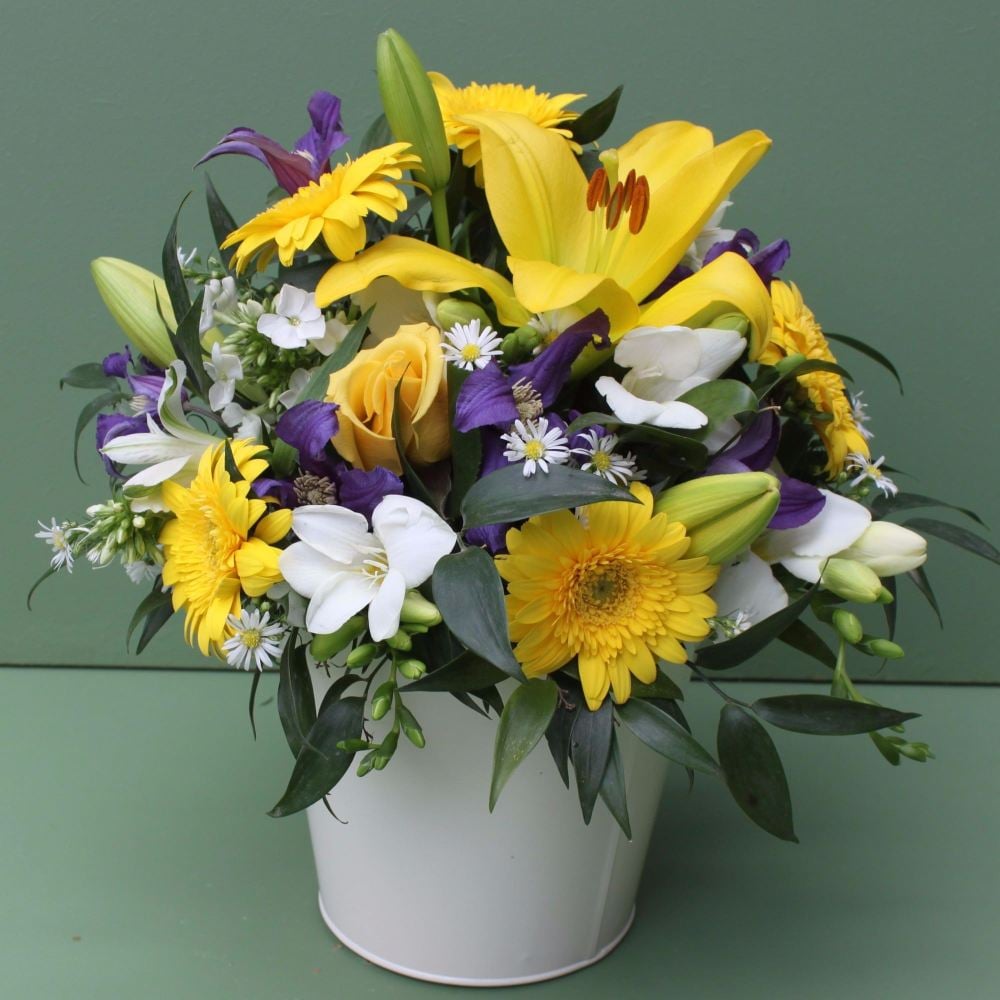 Yellow, Blue and White Scented Arrangement