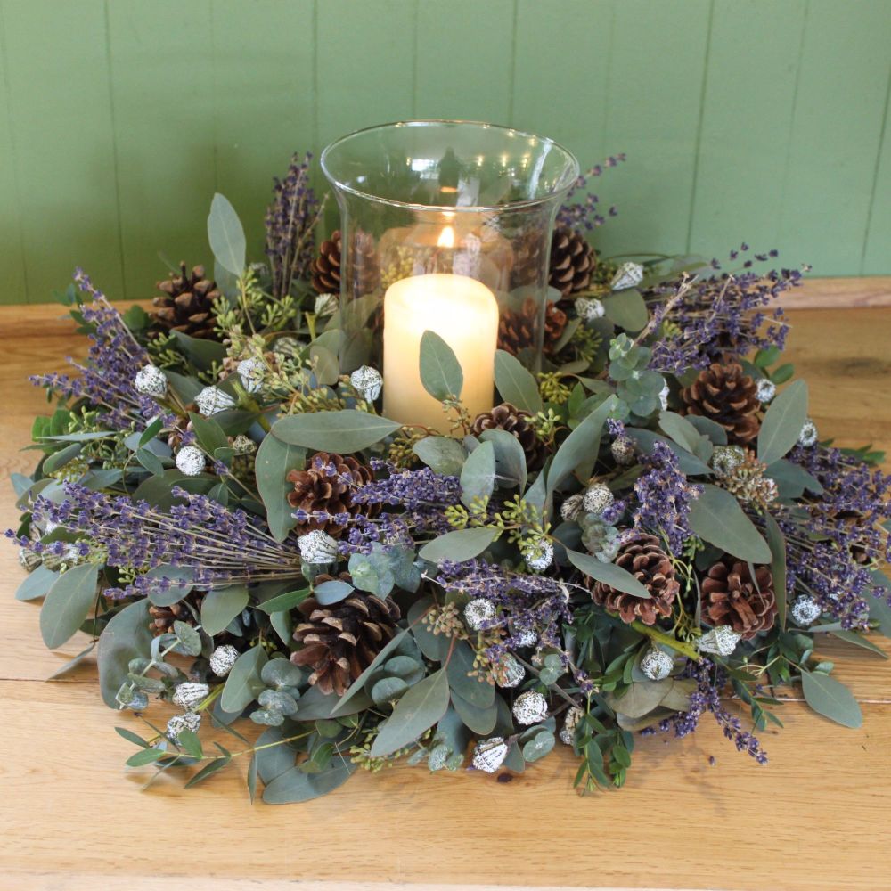 Eucalyptus and Lavender Hurricane Arrangement