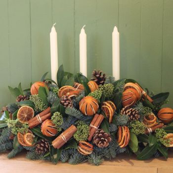 2v. Orange and Cinnamon Triple Candle Arrangement