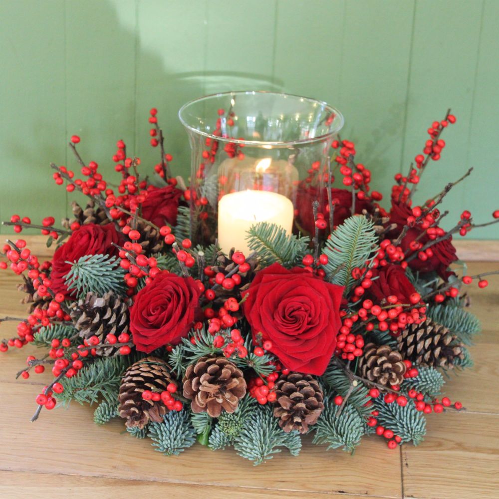 Winter Berry Hurricane Arrangement