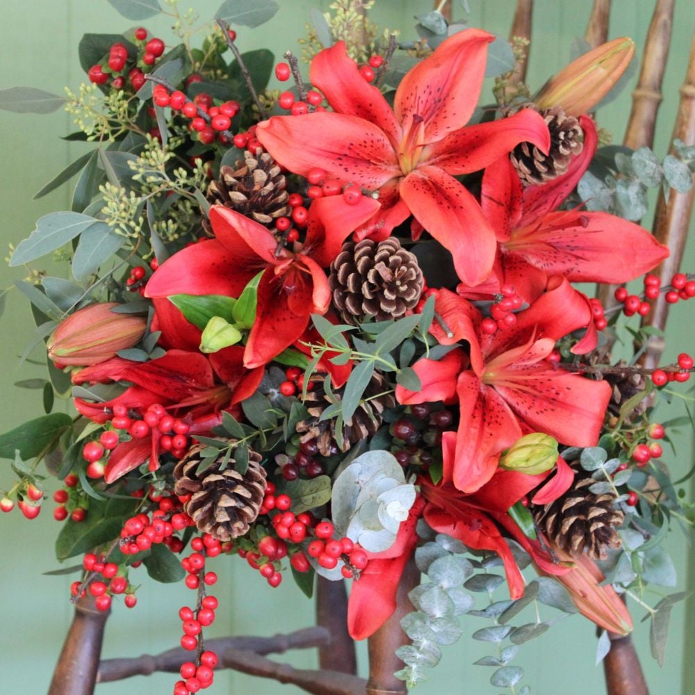 Red Berry and Lily Bouquet