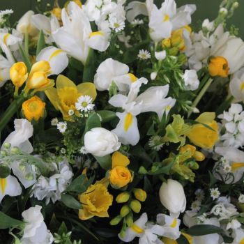 White & Yellow Seasonal Spring Coffin Spray