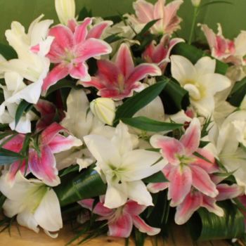 White & Pink Oriental Lily Coffin Spray