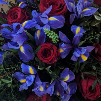 Red Rose & Purple Iris Coffin Spray. Price From