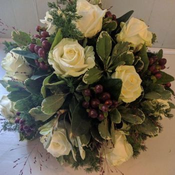 Ivory Rose & Burgundy Berry Posy