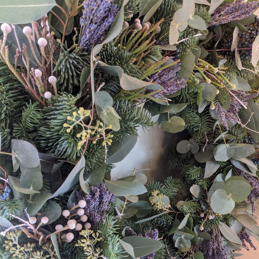 Silver Brunia & Lavender  Wreath