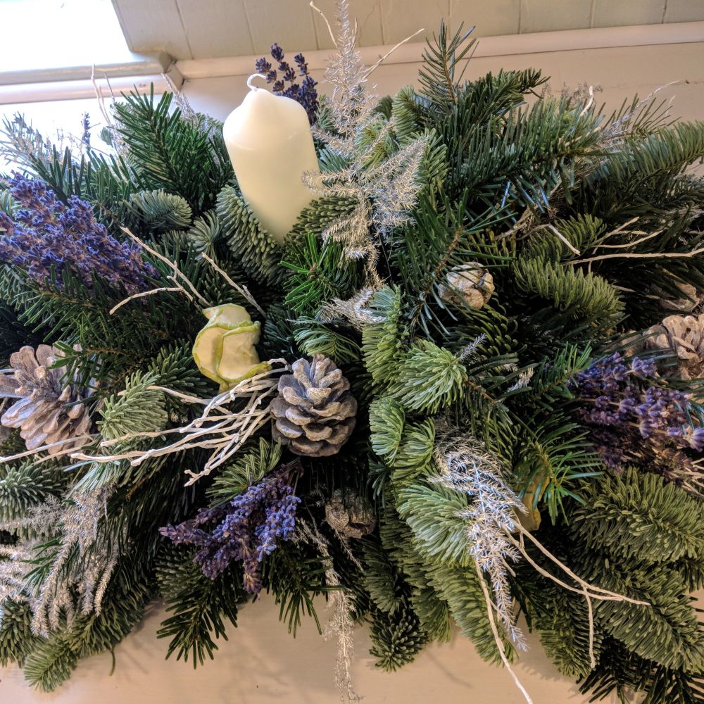 Classic Lavender and Silver Christmas Candle Arrangement