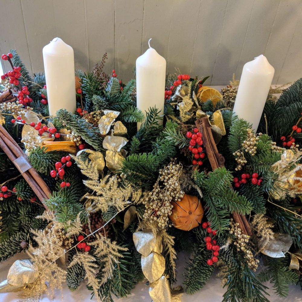 Red and Gold Christmas Candle Arrangement