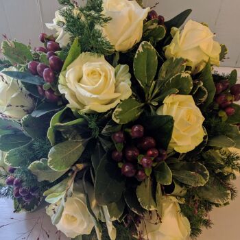 Ivory Rose & Burgundy Berry Posy