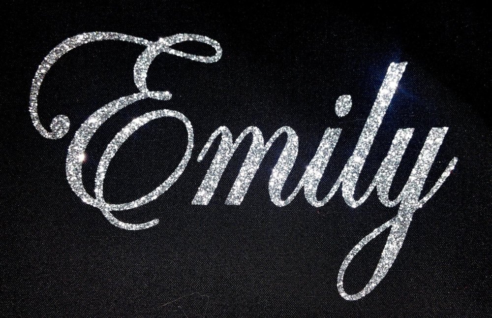 Personalised Name 1-6 Letters GLITTER Iron On / Hotfix - Swirly Font