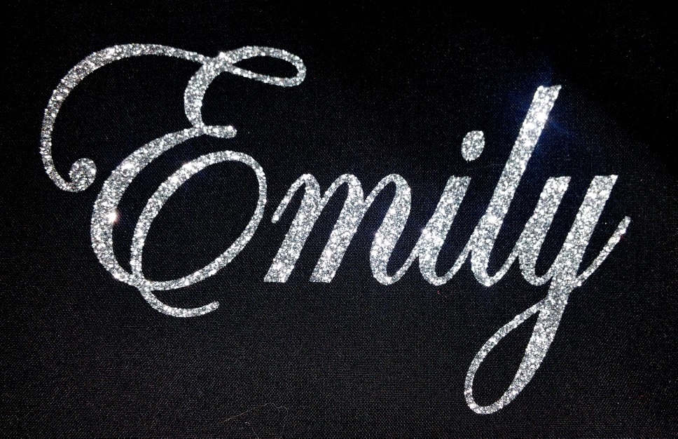 Personalised Name 7-12 Letters GLITTER Iron On / Hotfix - Swirly Font