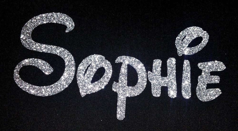 Personalised Name 1-6 Letters GLITTER Iron On / Hotfix - Disney Font