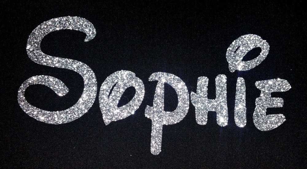 Personalised Name 1-6 Letters GLITTER Iron On / Hotfix - Swirly Font