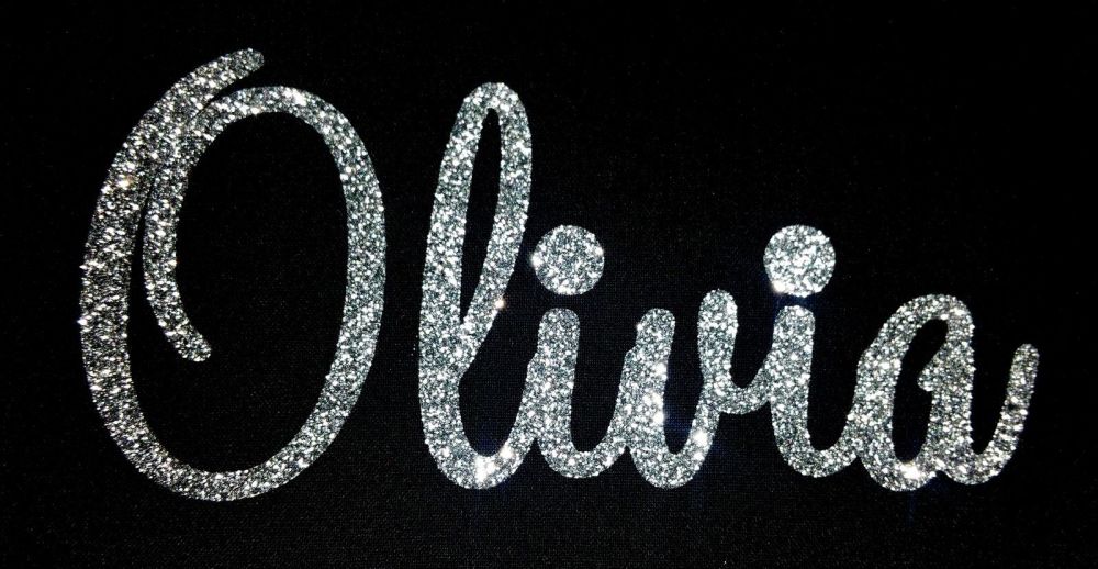 Personalised Name 1-6 Letters GLITTER Iron On / Hotfix - Comic Font