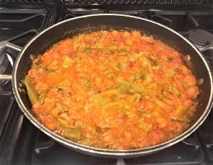 Cassarole of runner beans and tomatoes
