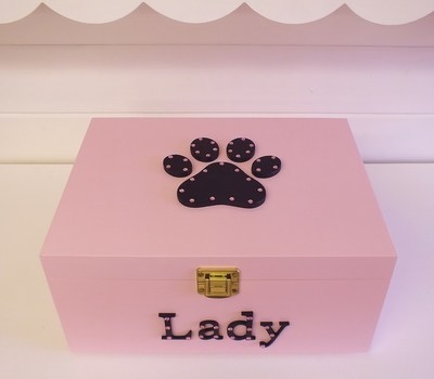 Pink Personalised 3D Pawprint Pet Wooden Keepsake Box