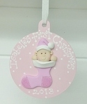 Baby Girl's Pink First Christmas Stocking Personalised Bauble 
