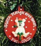 Teddy & Present Personalised Christmas Wooden Bauble 