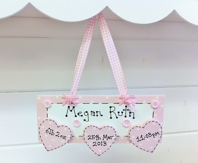 Baby Girl Personalised Triple Heart Plaque