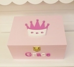Girls Personalised 3D Crown Wooden Keepsake Box