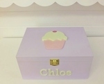 Girls Personalised 3D Cupcake Wooden Keepsake Box