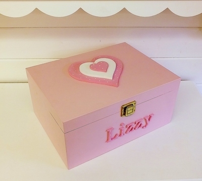 Girls Personalised 3D Heart Wooden Keepsake Box