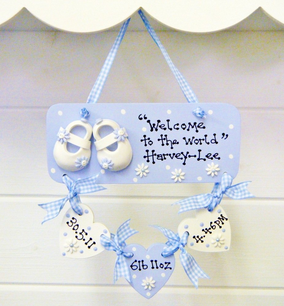 Baby Boy's Shoes Personalised Hearts Plaque