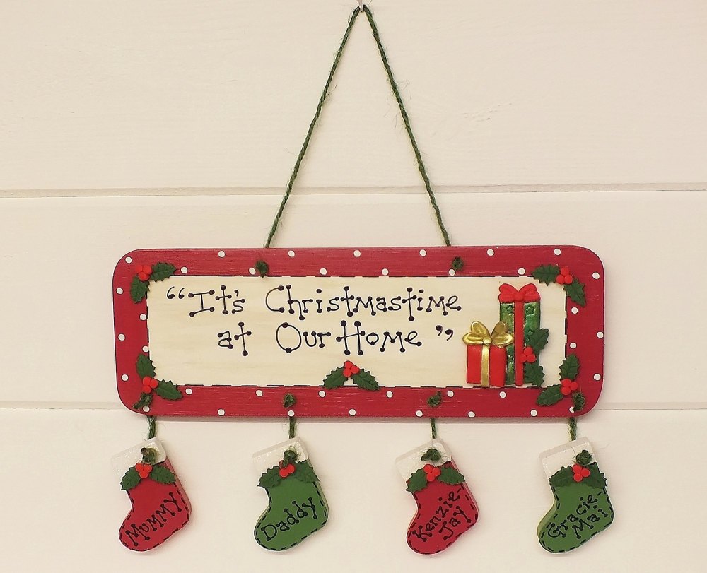 Christmastime Personalised Family Stocking Keepsake Plaque                   