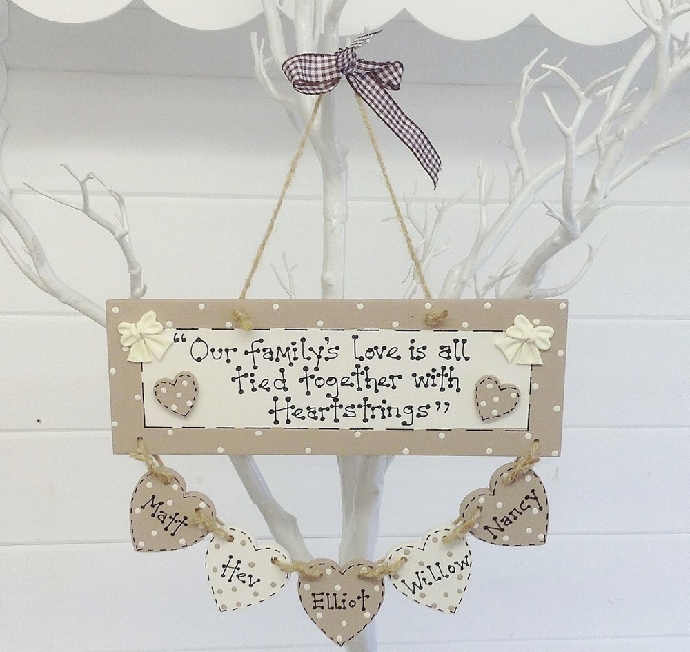 Family Heart Strings Wooden Plaque