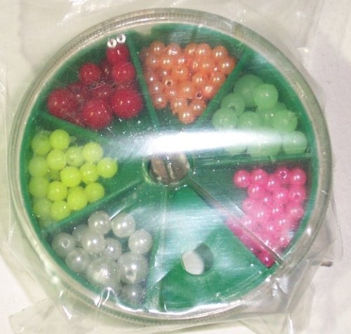 Zebco bead assortment.round tub with 6 compartments