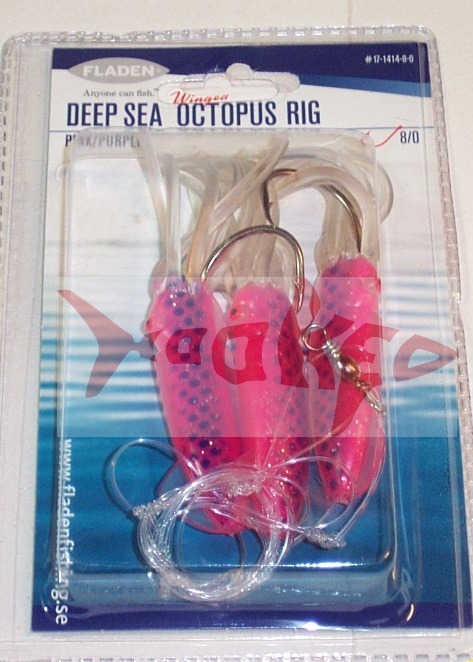 Fladen. Pink Luminous 3 hook squid rig. hook 8/0.