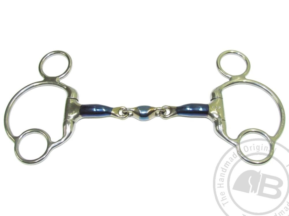 S-Products CONTINENTAL THREE 2 RING SNAFFLE GERMAN SILVER LOZENGE HORSE DUTCH BIT TWO GAG 