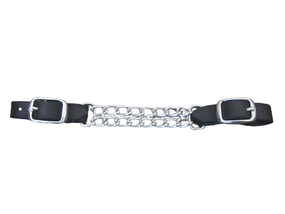 Double Chain and Leather Curb Strap